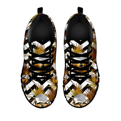Gold Tropical Skull Pattern Print Black Running Shoes