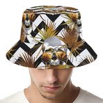 Gold Tropical Skull Pattern Print Bucket Hat
