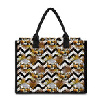 Gold Tropical Skull Pattern Print Canvas Tote Bag
