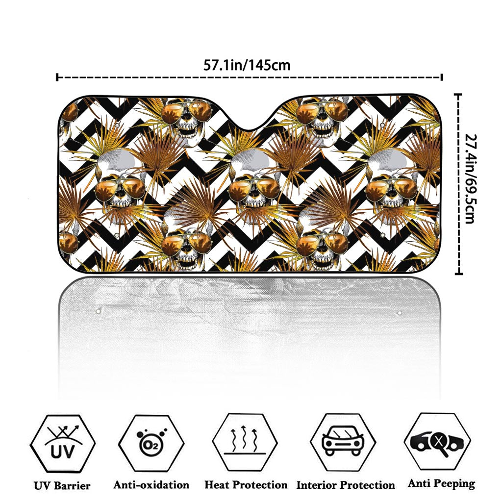 Gold Tropical Skull Pattern Print Car Windshield Sun Shade