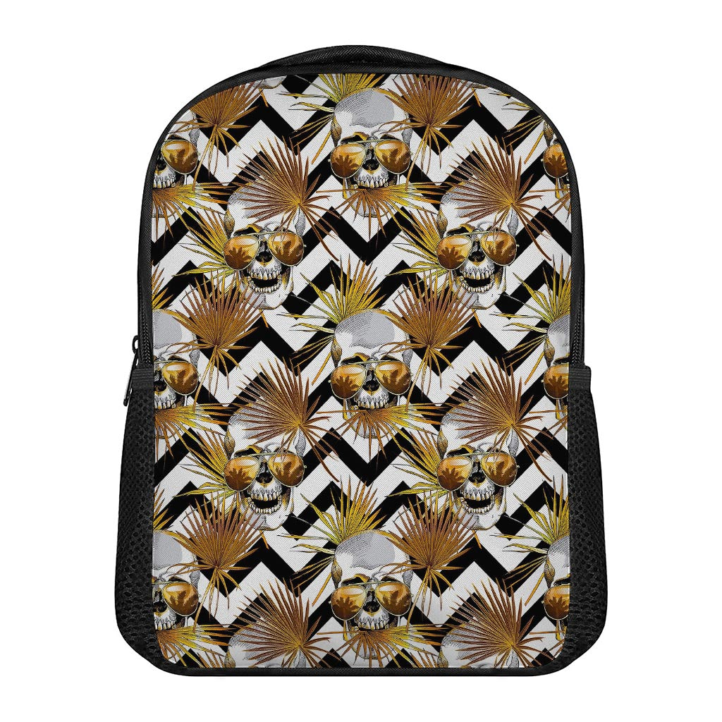 Gold Tropical Skull Pattern Print Casual Backpack