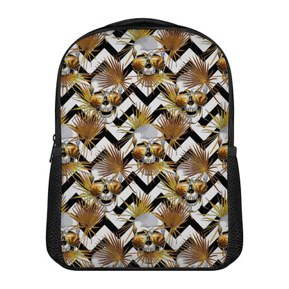 Gold Tropical Skull Pattern Print Casual Backpack