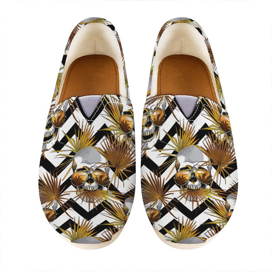 Gold Tropical Skull Pattern Print Casual Shoes