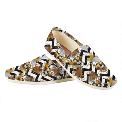 Gold Tropical Skull Pattern Print Casual Shoes