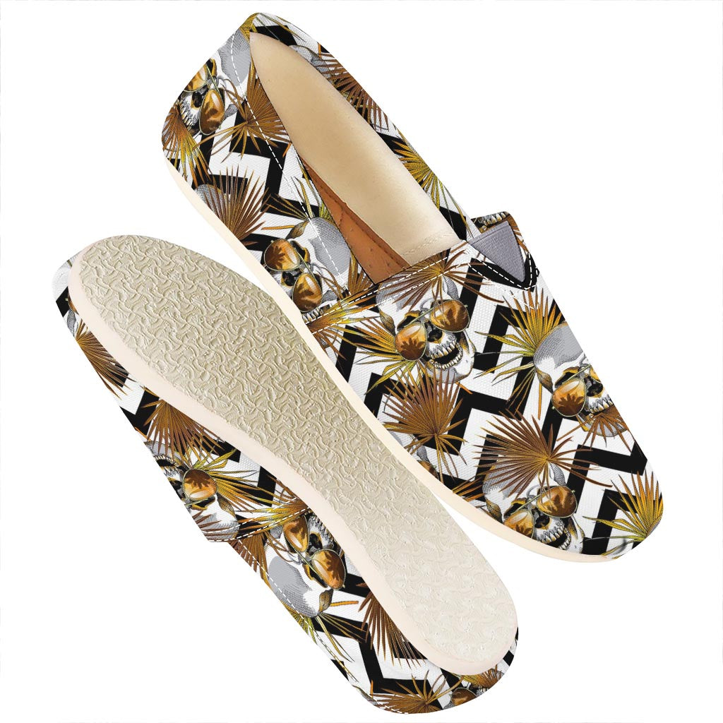 Gold Tropical Skull Pattern Print Casual Shoes