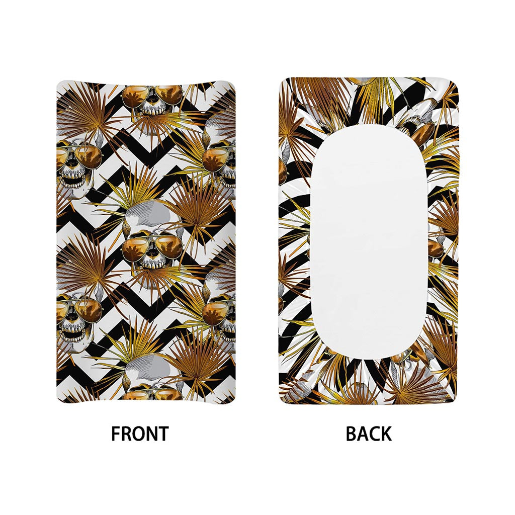 Gold Tropical Skull Pattern Print Changing Pad Cover