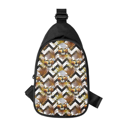 Gold Tropical Skull Pattern Print Chest Bag