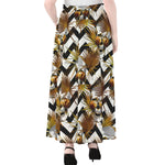 Gold Tropical Skull Pattern Print Chiffon Maxi Skirt