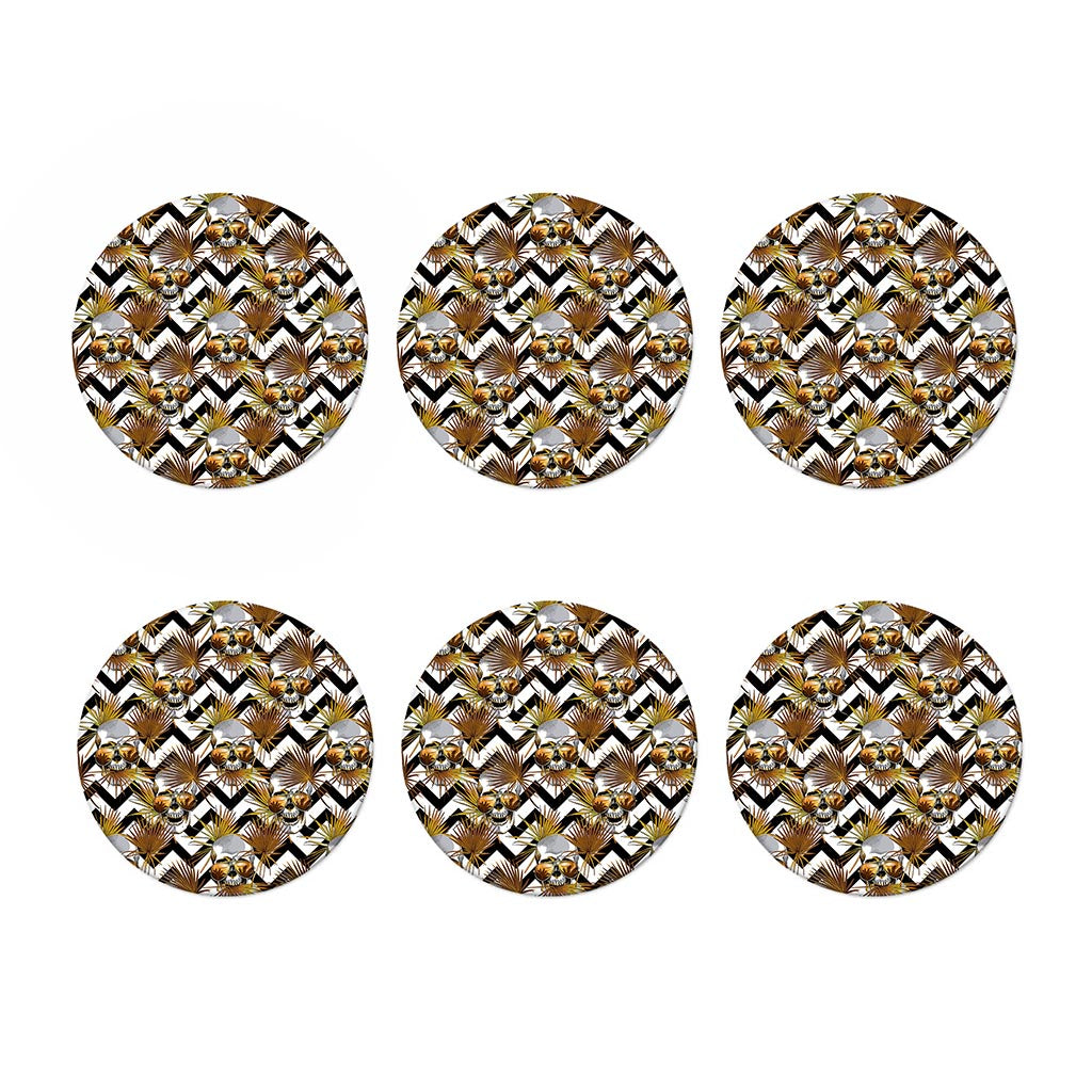 Gold Tropical Skull Pattern Print Coaster Set