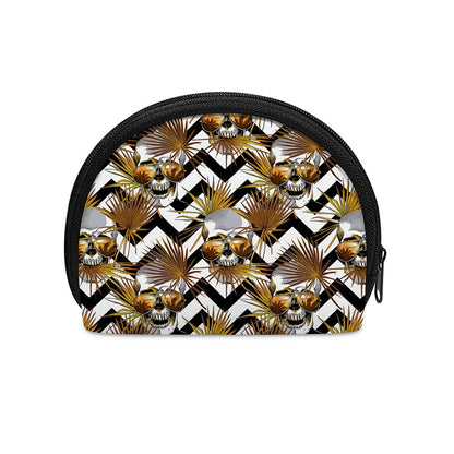 Gold Tropical Skull Pattern Print Coin Purse