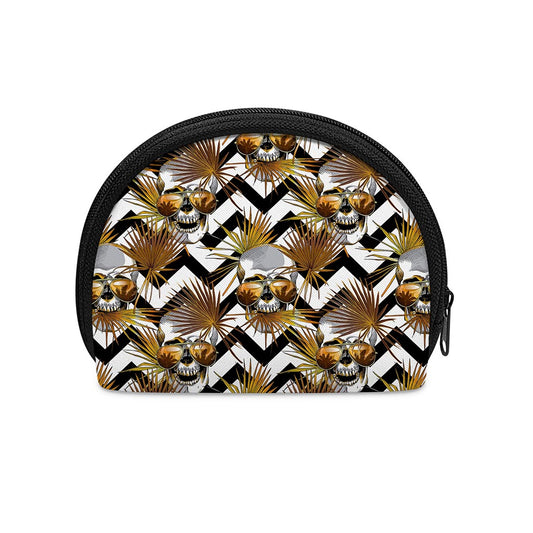 Gold Tropical Skull Pattern Print Coin Purse