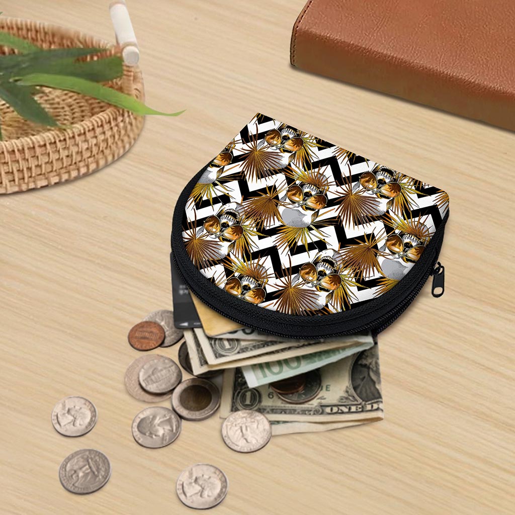 Gold Tropical Skull Pattern Print Coin Purse