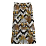 Gold Tropical Skull Pattern Print Cotton Front Slit Maxi Skirt