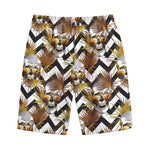 Gold Tropical Skull Pattern Print Cotton Shorts