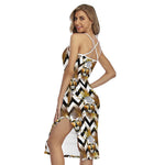 Gold Tropical Skull Pattern Print Cross Back Cami Dress