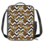 Gold Tropical Skull Pattern Print Crossbody Lunch Bag