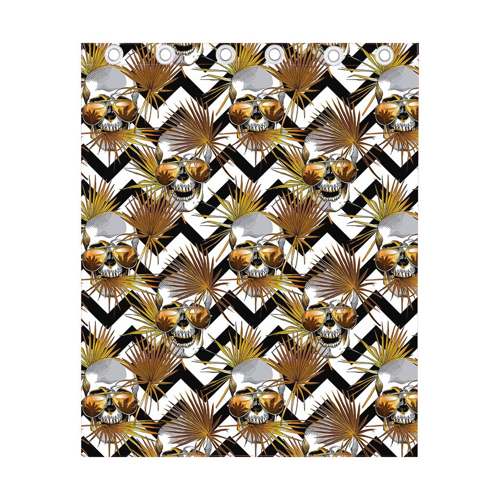 Gold Tropical Skull Pattern Print Curtain