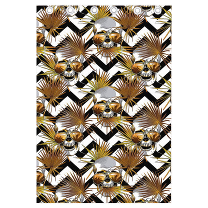Gold Tropical Skull Pattern Print Curtain