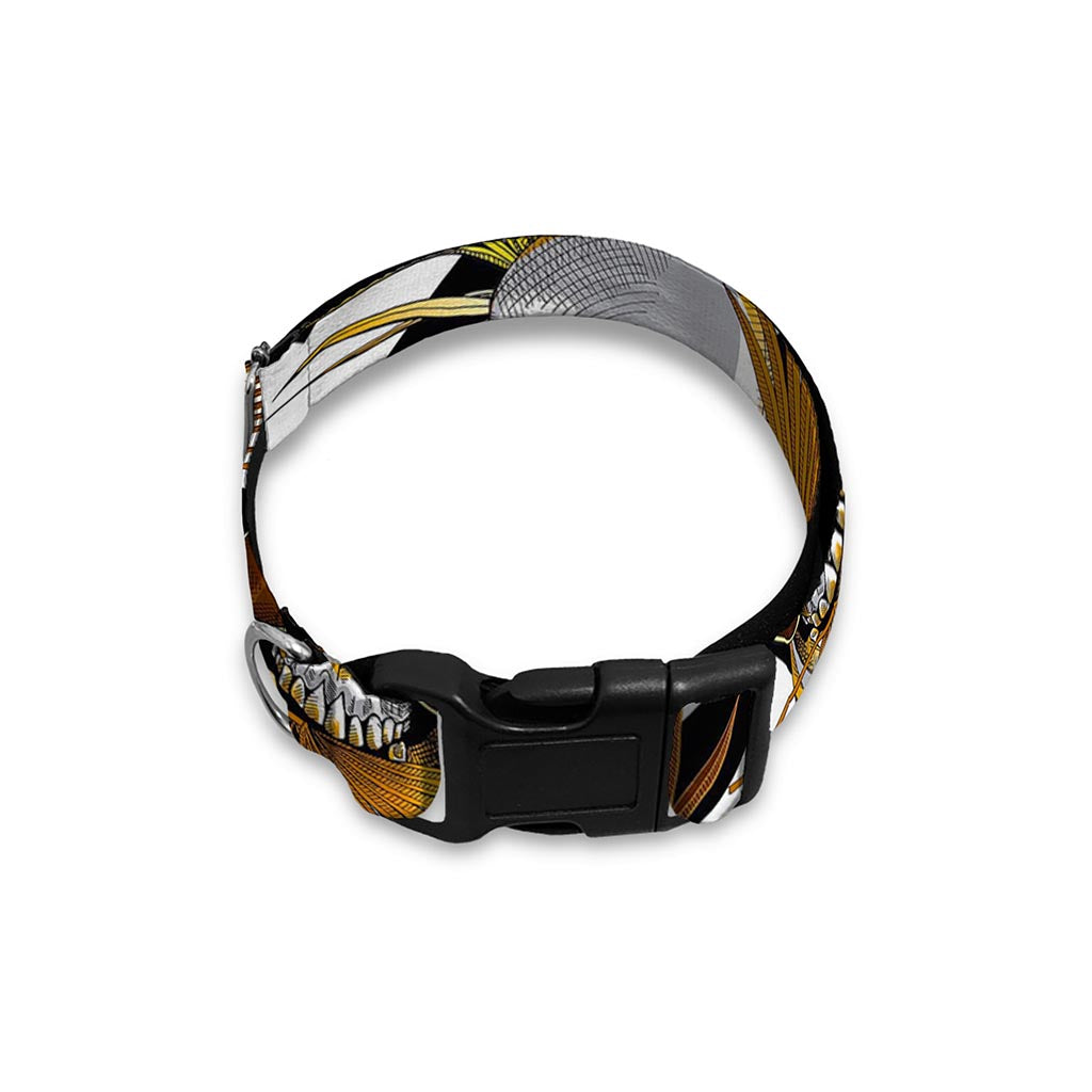 Gold Tropical Skull Pattern Print Dog Collar