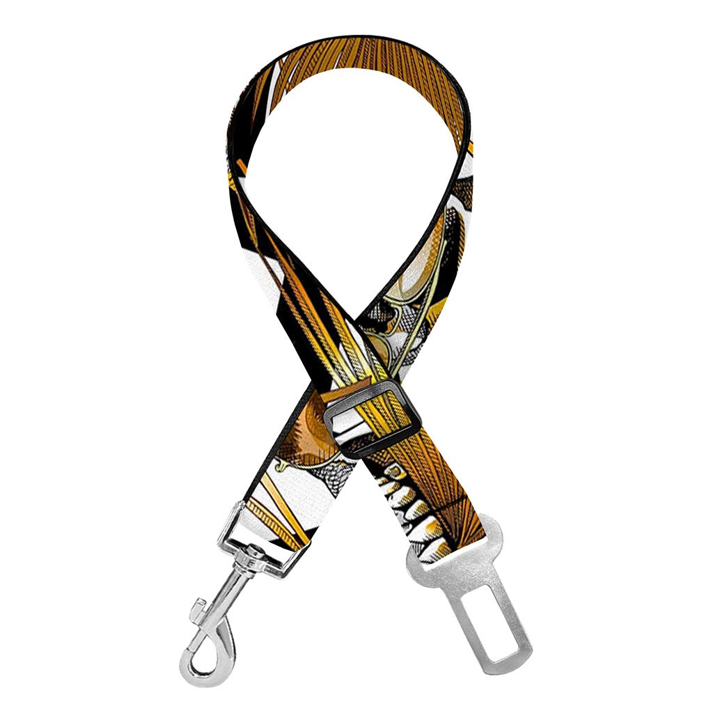 Gold Tropical Skull Pattern Print Dog Seat Belt