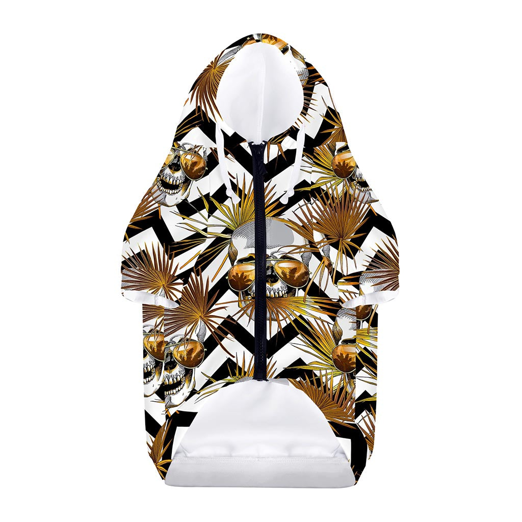Gold Tropical Skull Pattern Print Dog Zip Up Hoodie