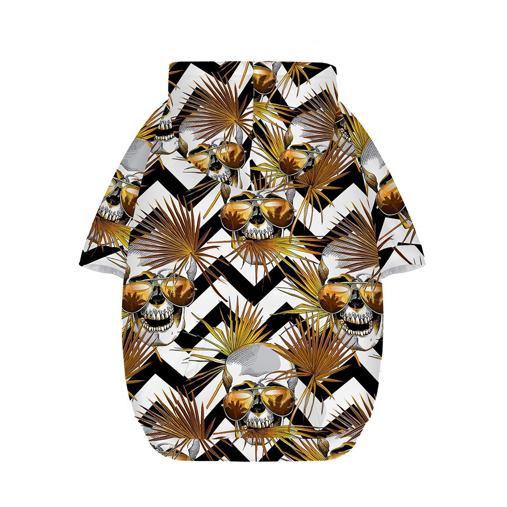 Gold Tropical Skull Pattern Print Dog Zip Up Hoodie
