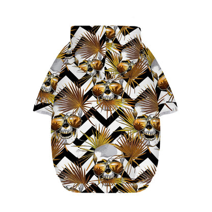 Gold Tropical Skull Pattern Print Dog Zip Up Hoodie