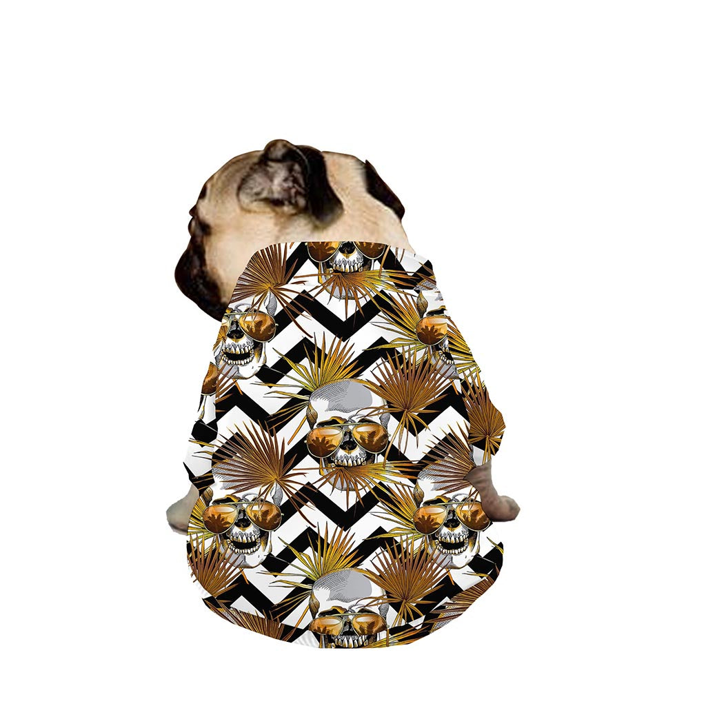 Gold Tropical Skull Pattern Print Dog Zip Up Jacket