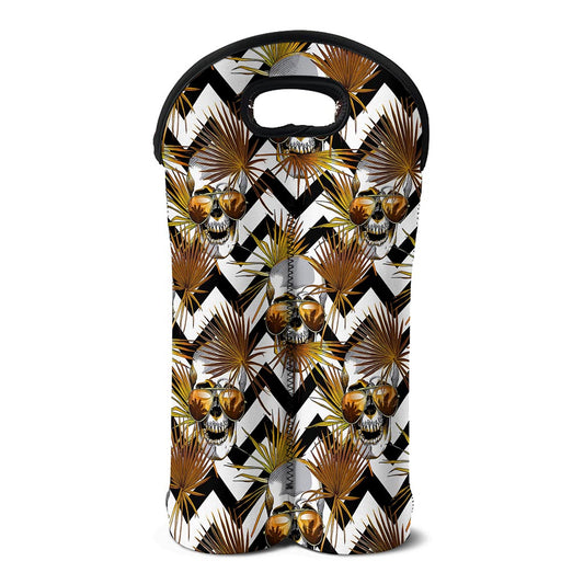 Gold Tropical Skull Pattern Print Double Neoprene Wine Tote