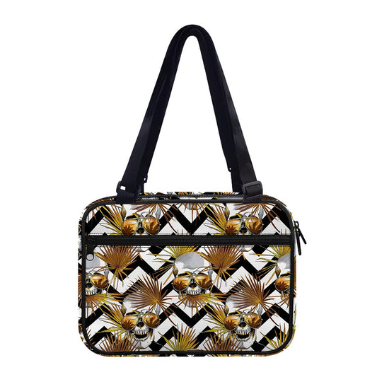 Gold Tropical Skull Pattern Print Double Strap Bible Bag