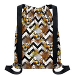 Gold Tropical Skull Pattern Print Drawstring Backpack