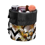 Gold Tropical Skull Pattern Print Drawstring Makeup Bag