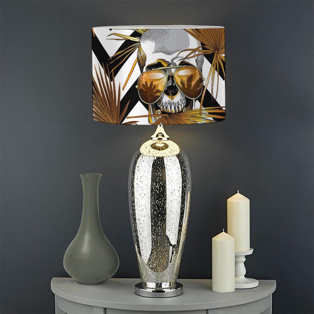 Gold Tropical Skull Pattern Print Drum Lamp Shade