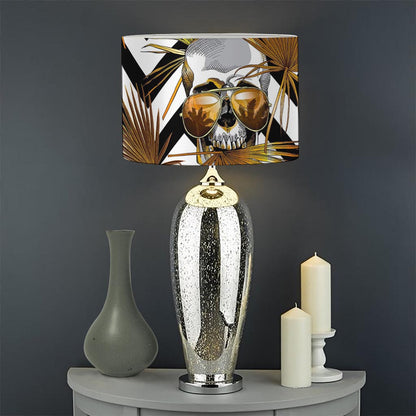 Gold Tropical Skull Pattern Print Drum Lamp Shade