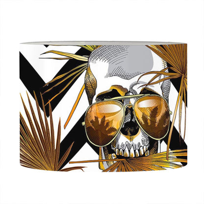 Gold Tropical Skull Pattern Print Drum Lamp Shade