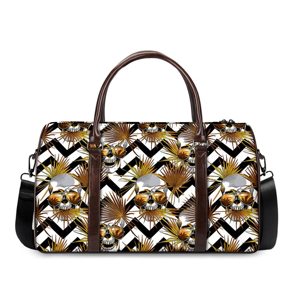 Gold Tropical Skull Pattern Print Duffle Bag