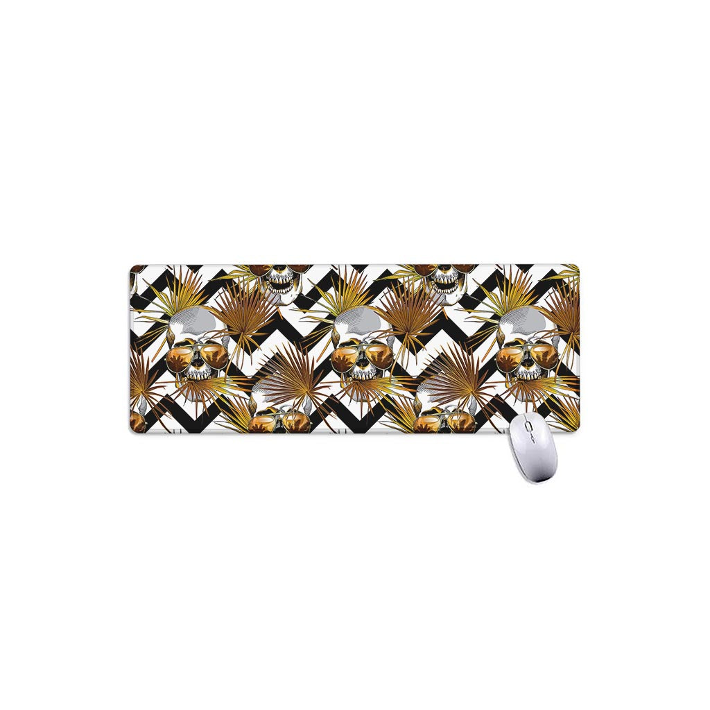 Gold Tropical Skull Pattern Print Extended Mouse Pad