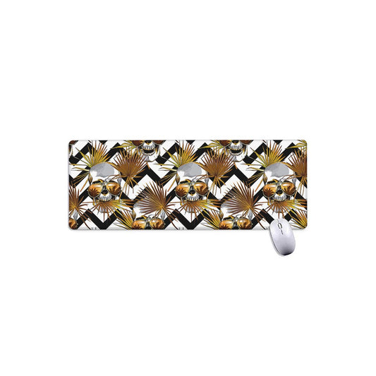 Gold Tropical Skull Pattern Print Extended Mouse Pad