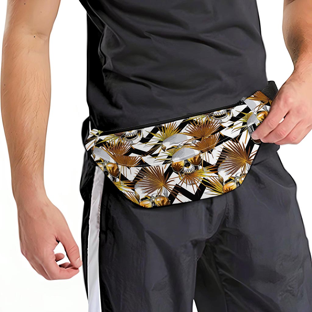 Gold Tropical Skull Pattern Print Fanny Pack
