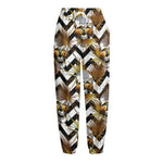 Gold Tropical Skull Pattern Print Fleece Lined Knit Pants