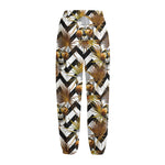 Gold Tropical Skull Pattern Print Fleece Lined Knit Pants