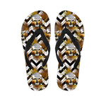 Gold Tropical Skull Pattern Print Flip Flops