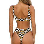 Gold Tropical Skull Pattern Print Front Bow Tie Bikini