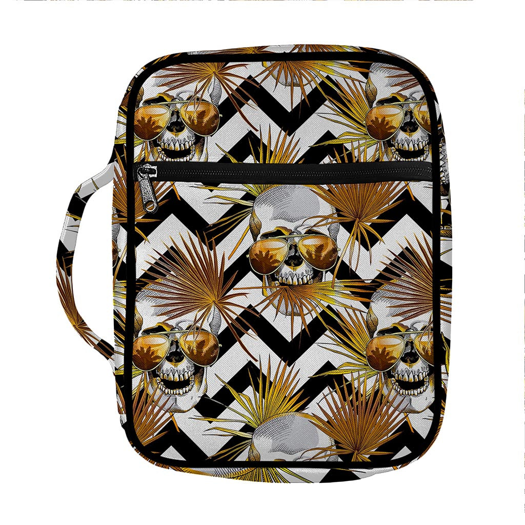 Gold Tropical Skull Pattern Print Front Pocket Bible Bag