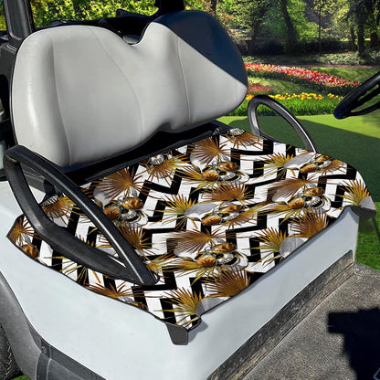 Gold Tropical Skull Pattern Print Golf Cart Seat Cover