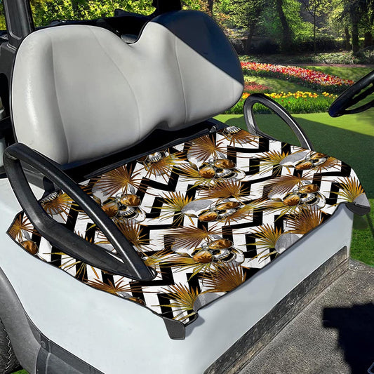 Gold Tropical Skull Pattern Print Golf Cart Seat Cover