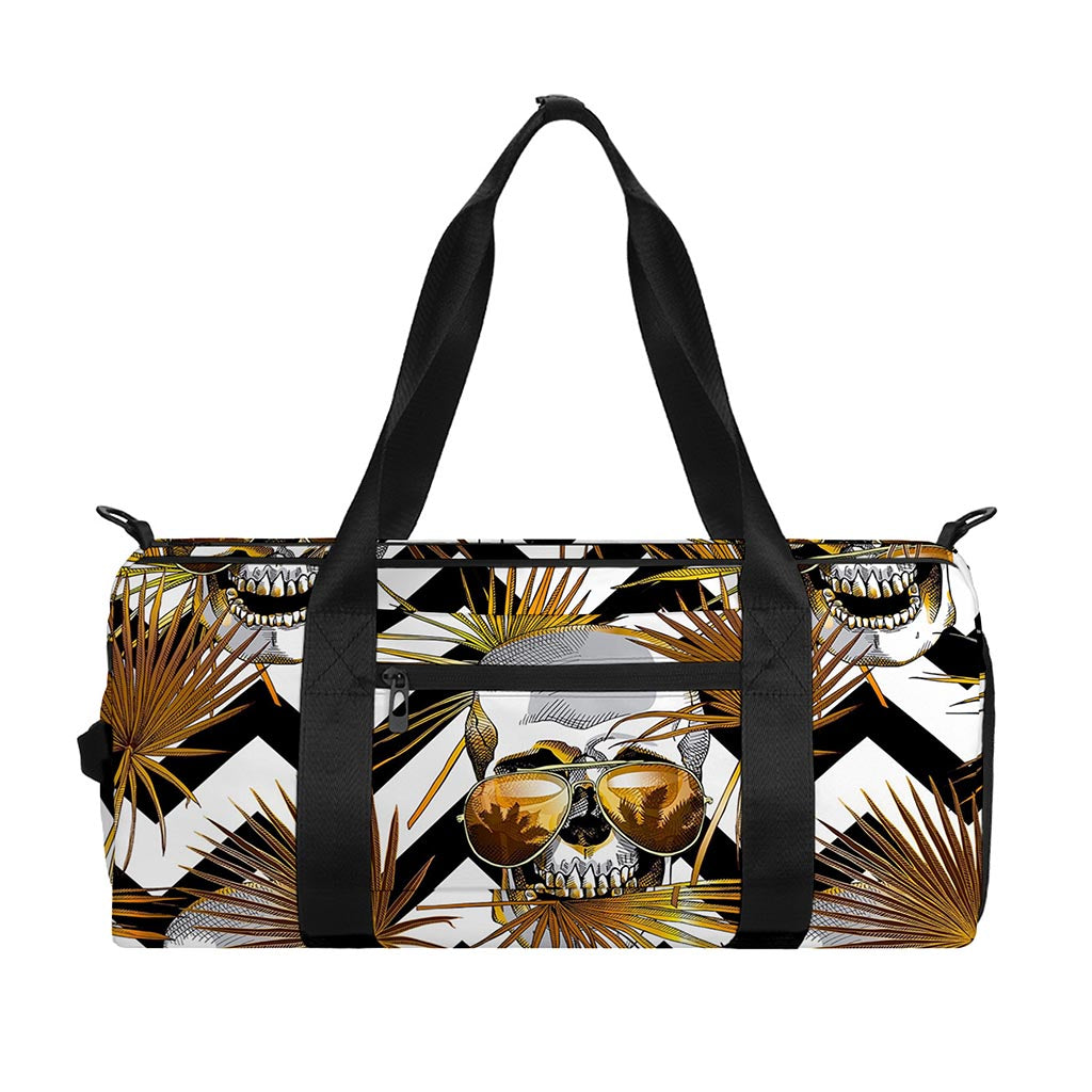 Gold Tropical Skull Pattern Print Gym Bag