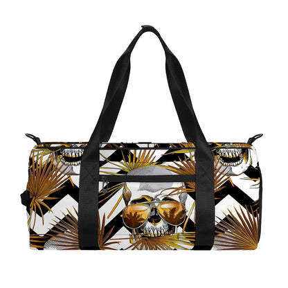 Gold Tropical Skull Pattern Print Gym Bag