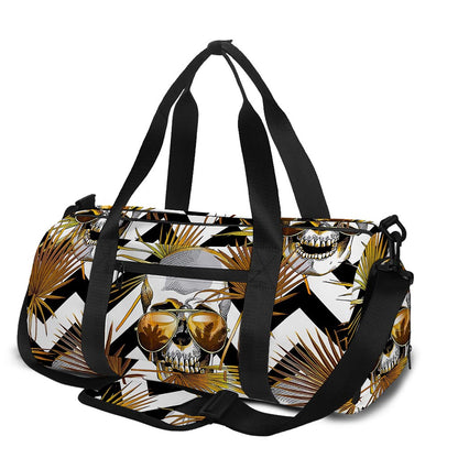 Gold Tropical Skull Pattern Print Gym Bag