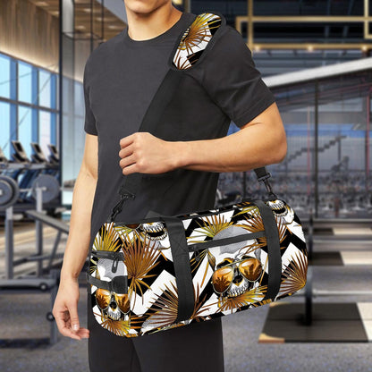 Gold Tropical Skull Pattern Print Gym Bag
